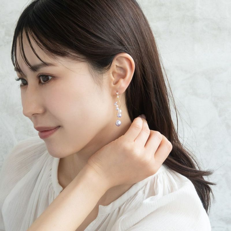 樹脂ピアス メタル ストーン カラー パール ウェーブ スタッドピアス
