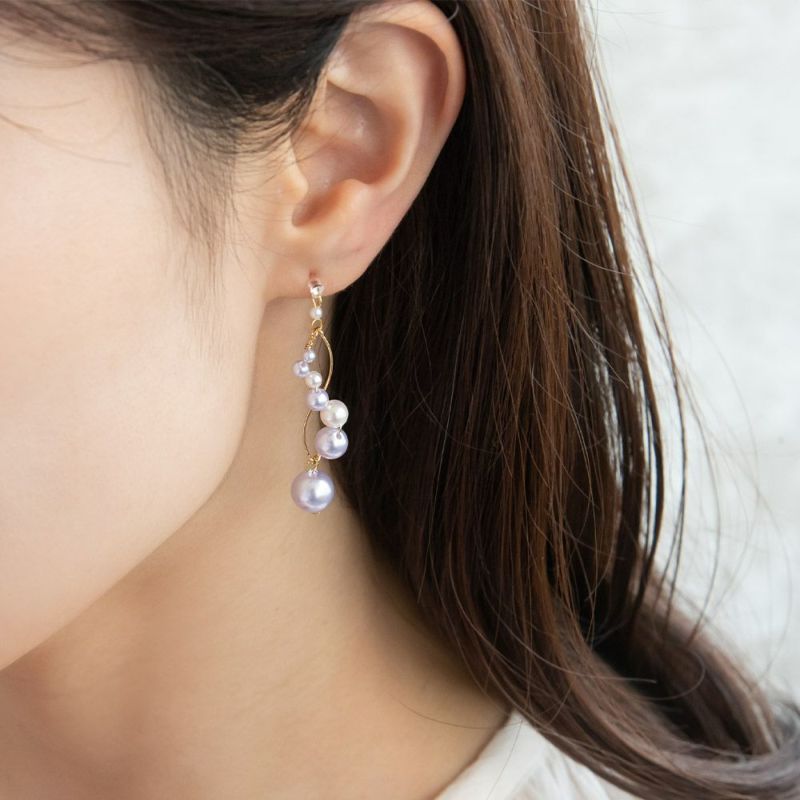 樹脂ピアス メタル ストーン カラー パール ウェーブ スタッドピアス