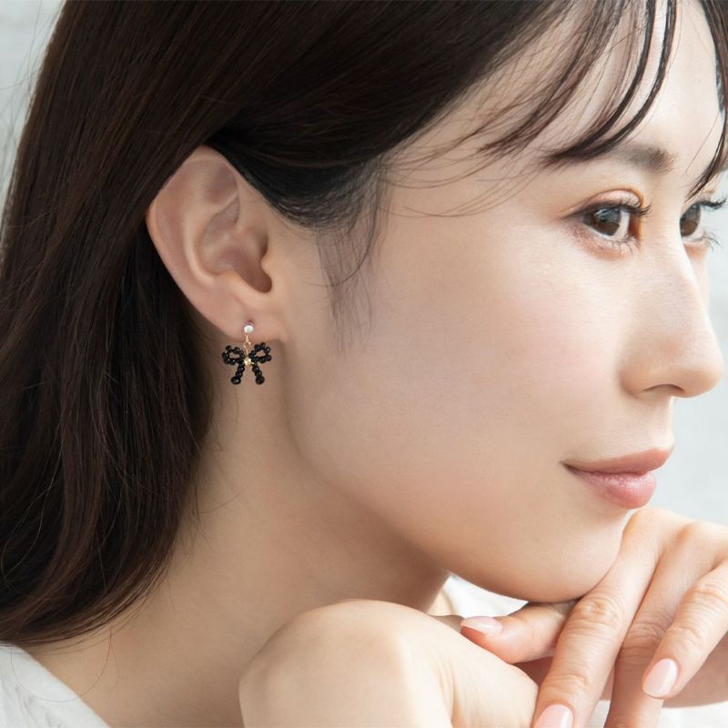 樹脂ピアス ビーズ リボン カラー ストーン 4個セット スタッドピアス