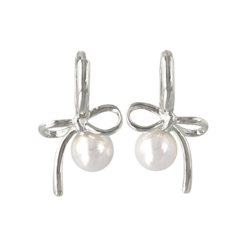 ピアス ニッケルフリー メタル パール リボン フープピアス