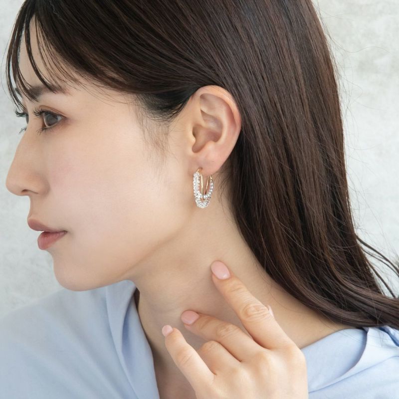 ピアス メタル ミニ クリア ビーズ パール クロス ステンレスポスト C型 スタッドピアス