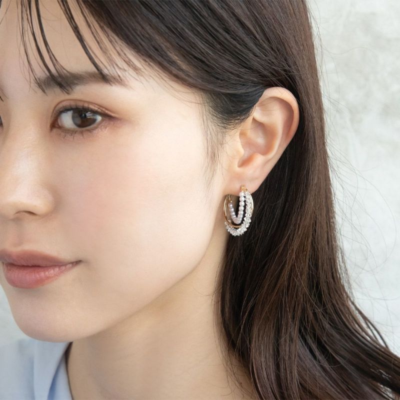 ピアス メタル ミニ クリア ビーズ パール クロス ステンレスポスト C型 スタッドピアス
