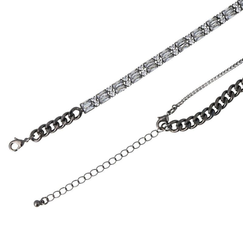 ネックレス ニッケルフリー メタル キュービックジルコニア レクタングル アクセント キヘイチェーン ショートネックレス
