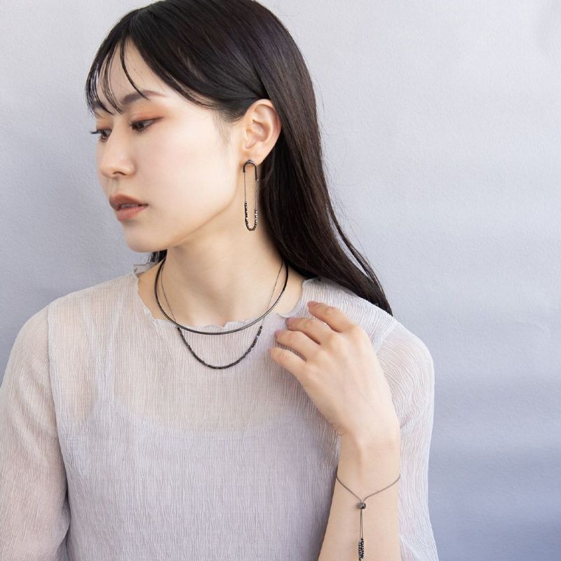 ピアス grain. ニッケルフリー メタル ビーズ スクエアー チェーン オーバル チタンポスト スタッドピアス