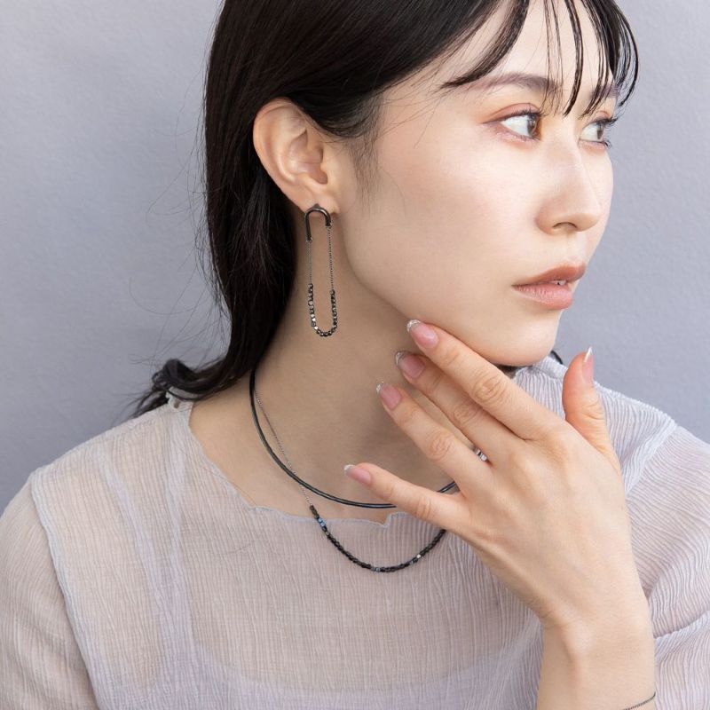 ピアス grain. ニッケルフリー メタル ビーズ スクエアー チェーン オーバル チタンポスト スタッドピアス