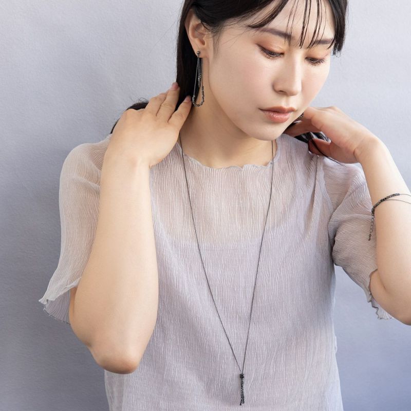 ピアス grain. ニッケルフリー メタル ビーズ スクエアー チェーン 2連 バックキャッチ チタンポスト スタッドピアス