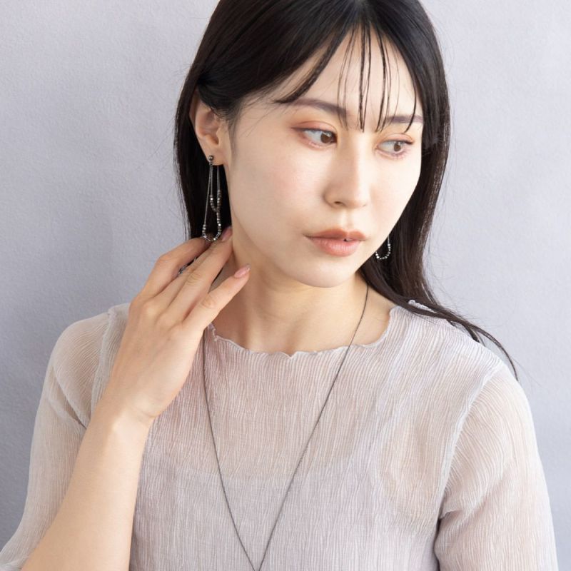 ピアス grain. ニッケルフリー メタル ビーズ スクエアー チェーン 2連 バックキャッチ チタンポスト スタッドピアス