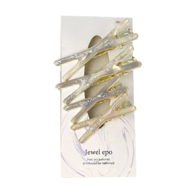 ヘアクリップ Jewel epo マーブル ラメ クロス ライン メタル 4個セット ミニクリップ
