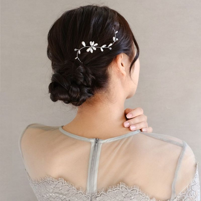 Classy ヘッドドレス メタル ドロップ パール アーモンド ビジュー クリア ビーズ ワイヤー ヘアピン