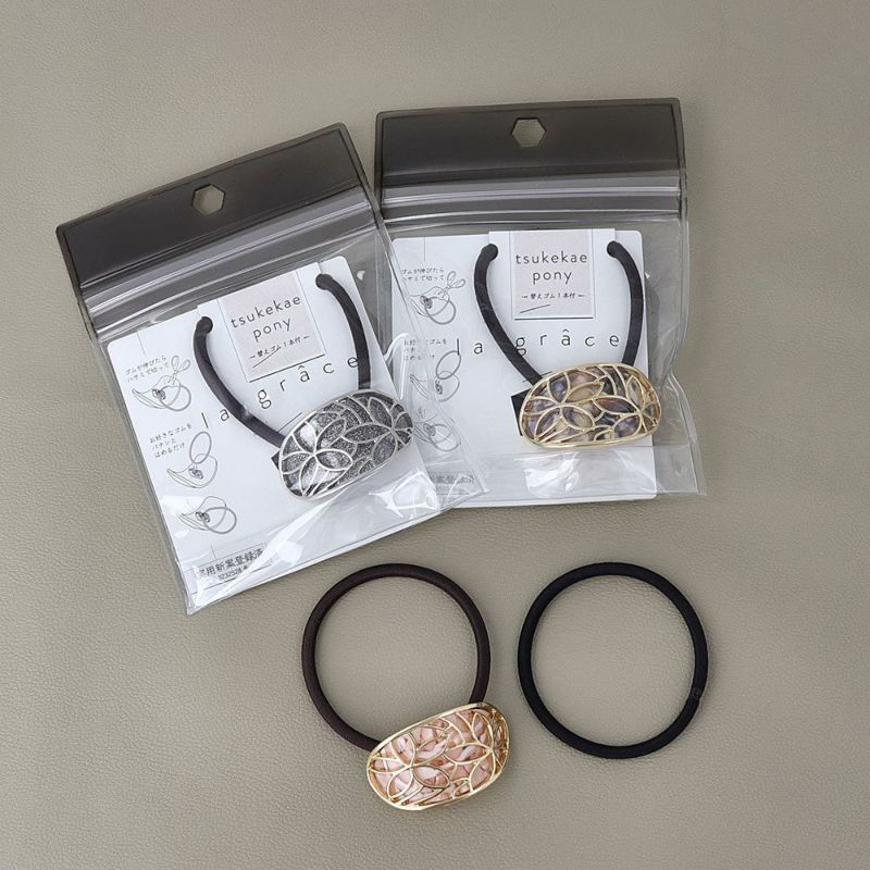 ヘアゴム tsukekae pony メタル 透かし 花 フラワー フレーム マーブル