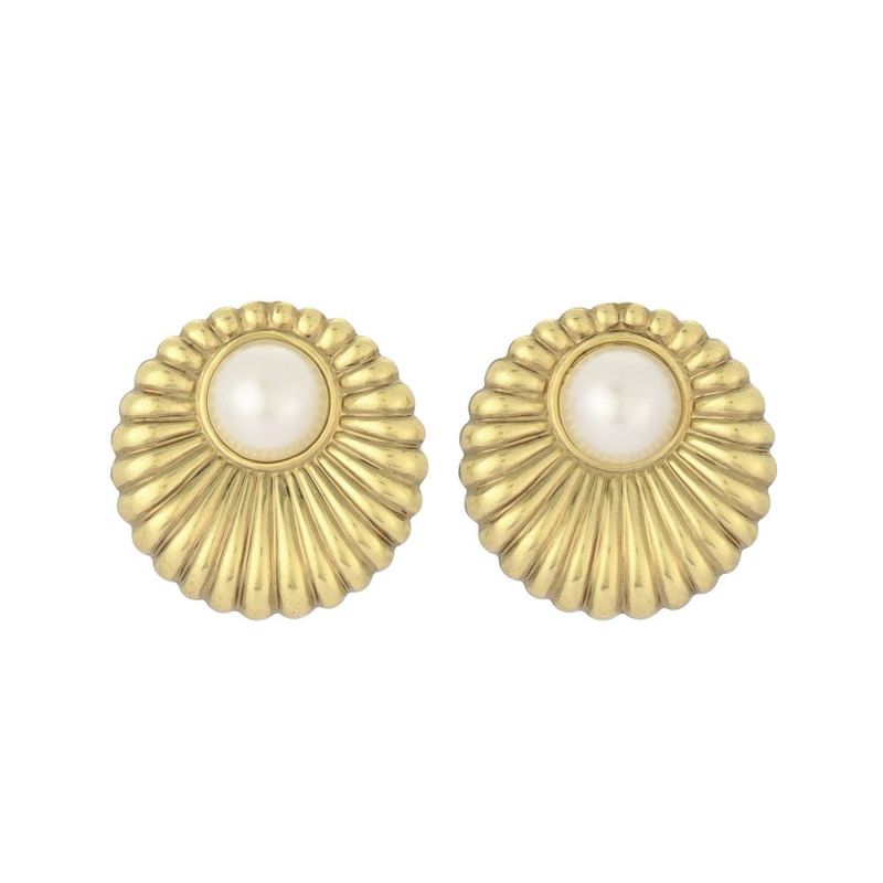【LIMITED NUMBER】70's USAparts ピアス ニッケルフリー メタル サークル シェル パール チタンポスト スタッドピアス