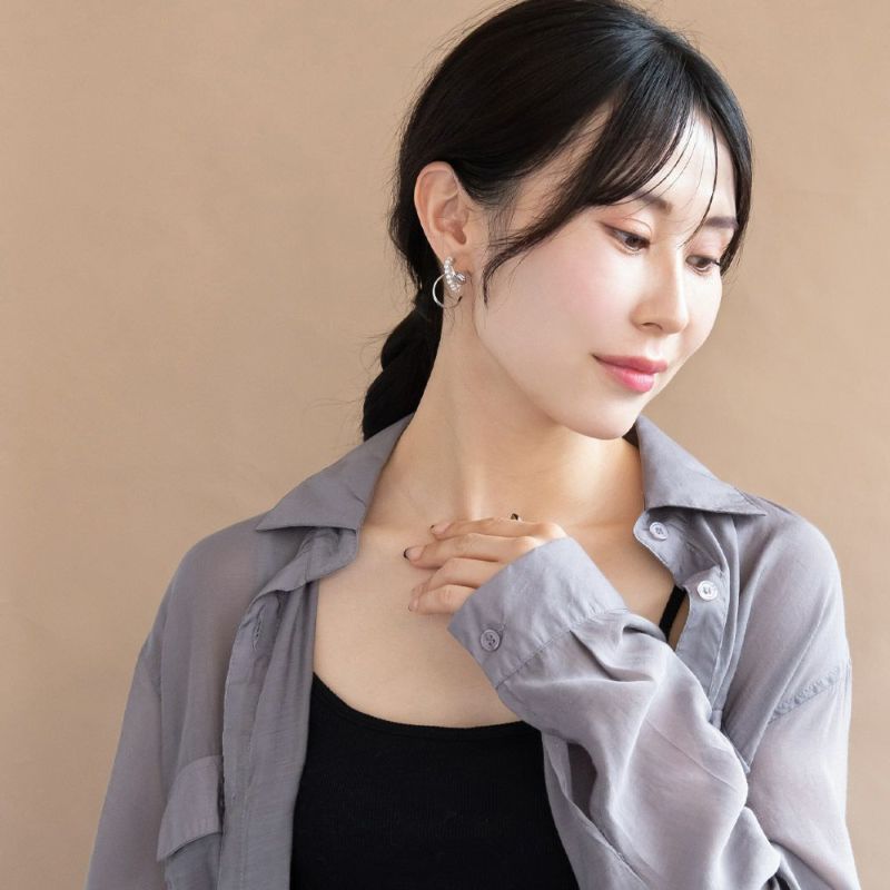 ピアス ニッケルフリー メタル パール ツイスト ライン チタンポスト スタッドピアス