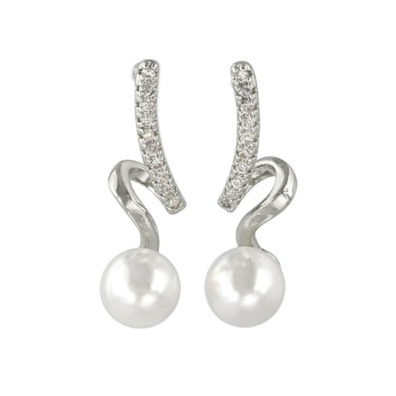 ピアス ニッケルフリー メタル キュービックジルコニア パール ミニ ツイスト ライン ステンレスポスト スタッドピアス