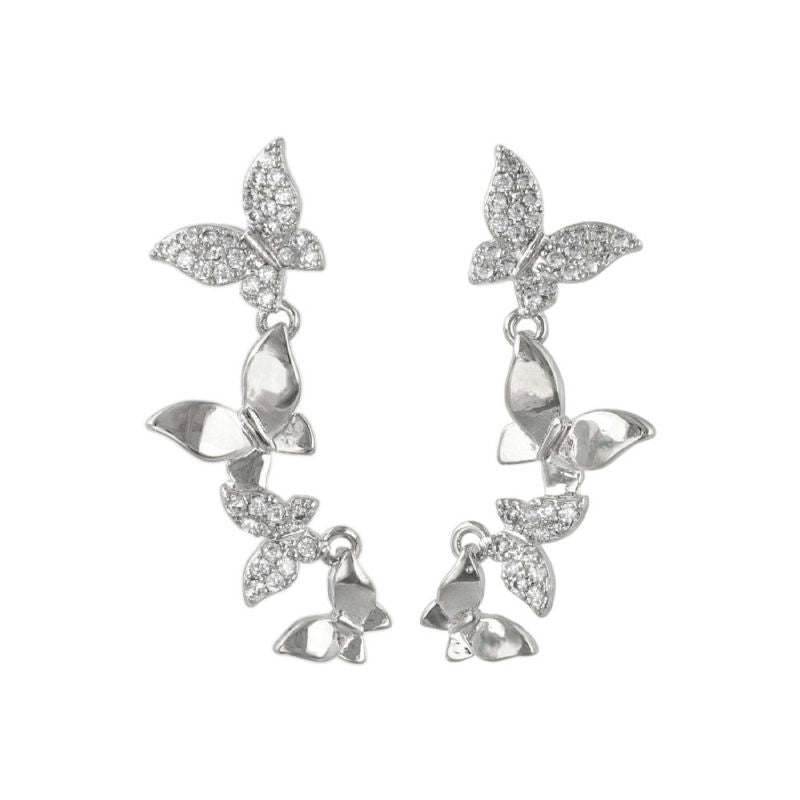 ピアス ニッケルフリー メタル キュービックジルコニア バタフライ 蝶 ウェーブ ステンレスポスト スタッドピアス