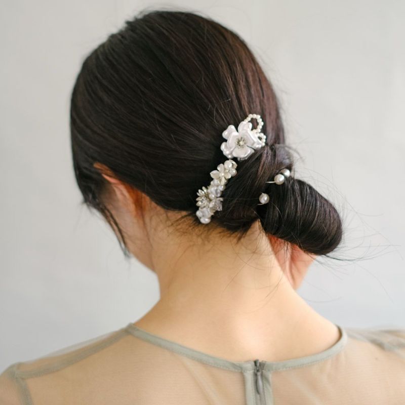 Classy バレッタ ヘアピン ニッケルフリー フラワー メタル パール ストーン 5個セット Uピン