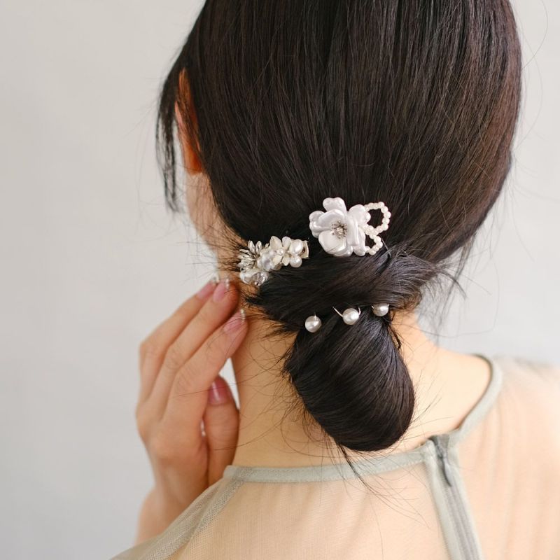 Classy バレッタ ヘアピン ニッケルフリー フラワー メタル パール ストーン 5個セット Uピン