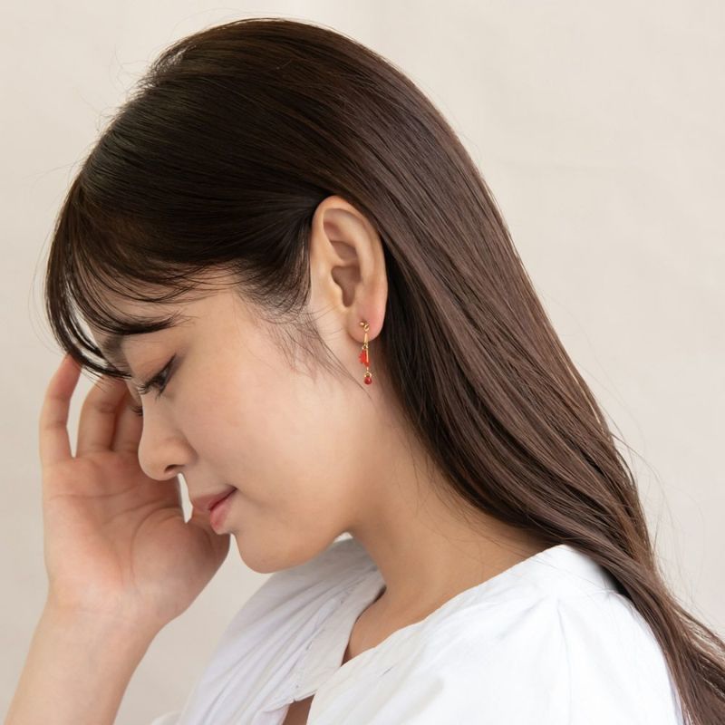 ピアス 和風 紅葉 もみじ ストーン メタル ワイヤー チタンポスト スタッドピアス