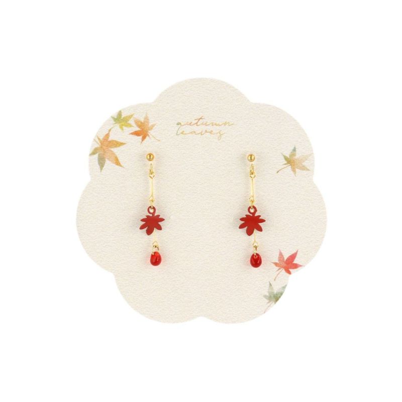 ピアス 和風 紅葉 もみじ ストーン メタル ワイヤー チタンポスト スタッドピアス