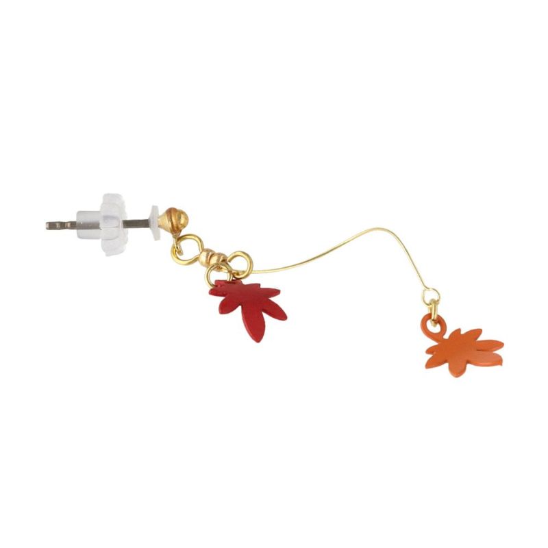 ピアス 和風 紅葉 もみじ メタル ワイヤー ウェーブ チタンポスト スタッドピアス