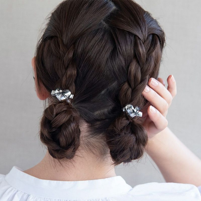 ヘアクリップ yura メタル ハート リボン 2個セット ミニクリップ