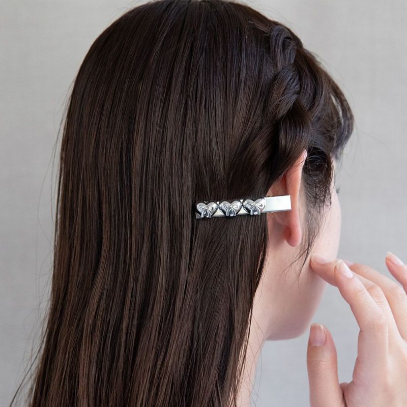 ヘアクリップ yura メタル トリプル ハート リボン ミニクリップ