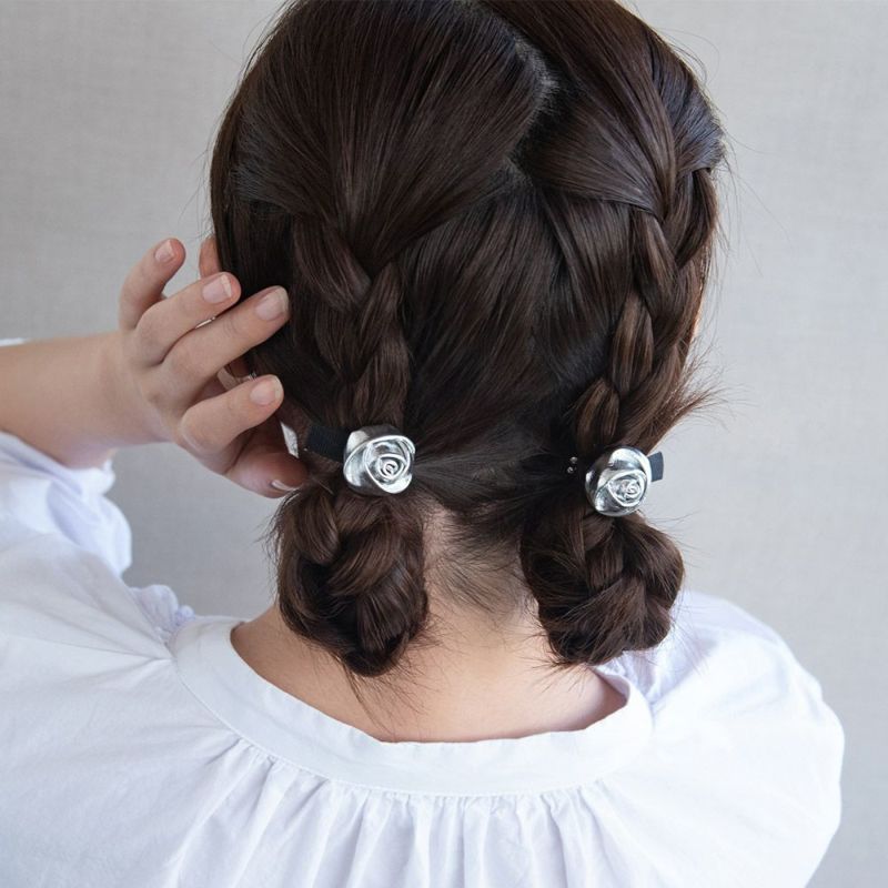 ヘアクリップ yura フラワー ローズ 巻きバラ 薔薇 フェイクレザー 2個セット ミニクリップ