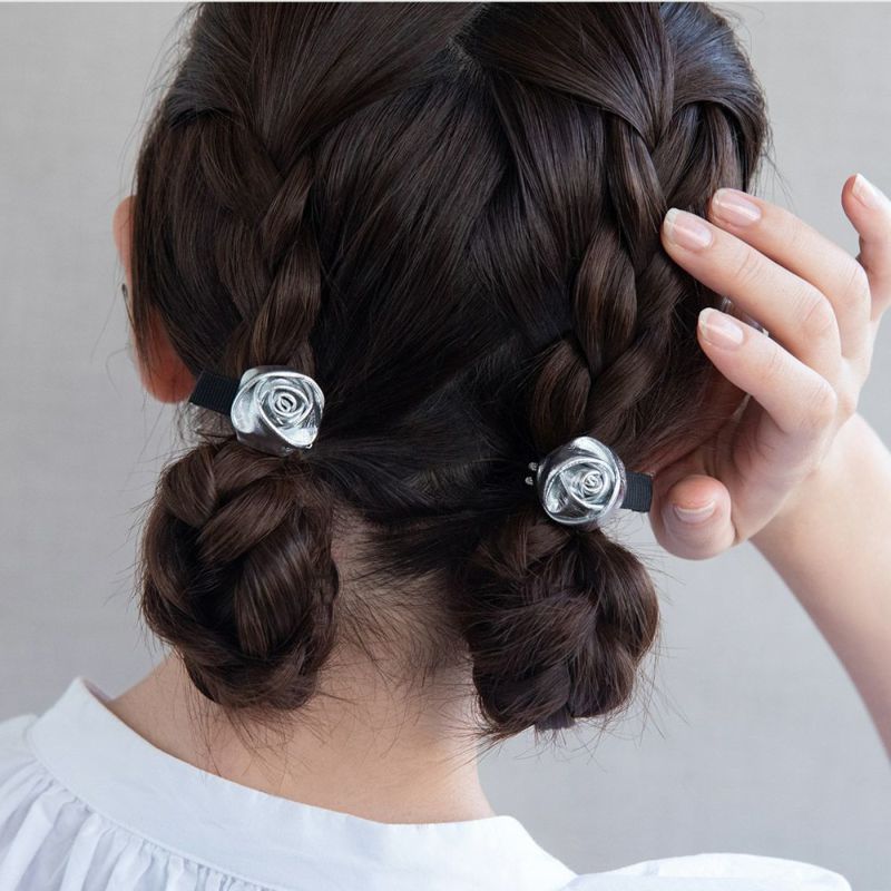 ヘアクリップ yura フラワー ローズ 巻きバラ 薔薇 フェイクレザー 2個セット ミニクリップ