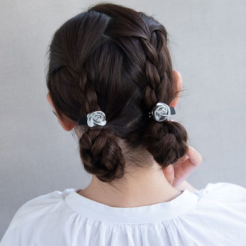 ヘアクリップ yura フラワー ローズ 巻きバラ 薔薇 フェイクレザー 2個セット ミニクリップ