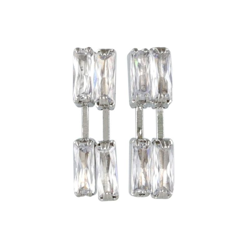 ピアス ニッケルフリー メタル レクタングル チェーン ダブル ライン スタッドピアス