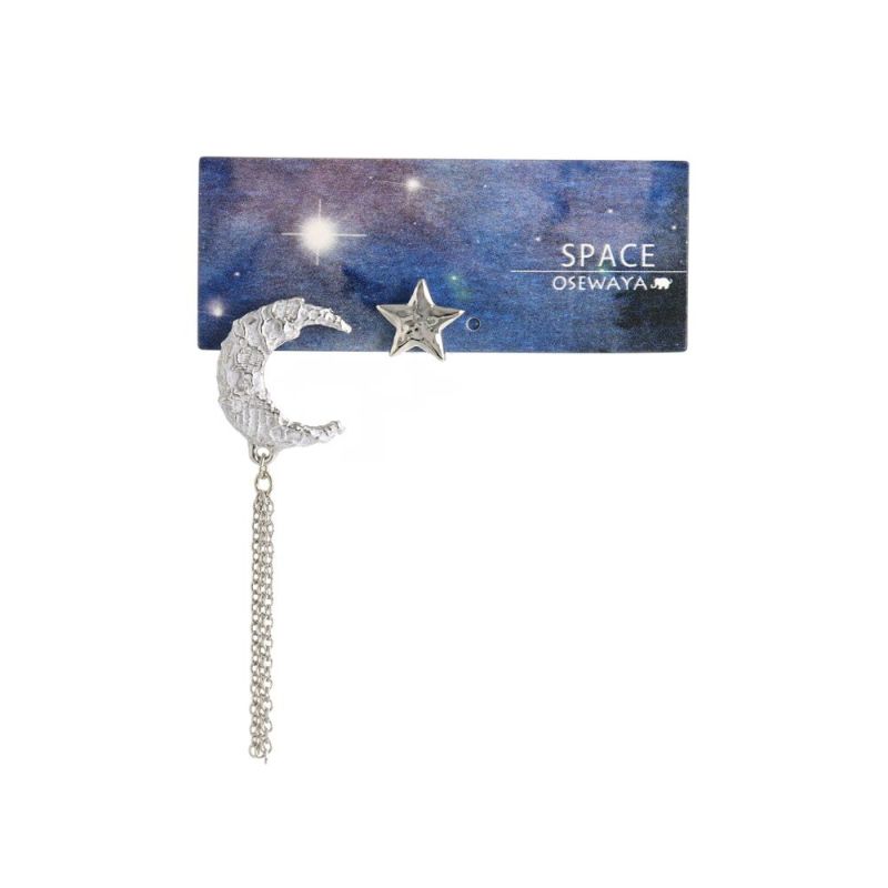 ピアス メタル スター クレセントムーン 星 三日月 チェーン アシンメトリー チタンポスト スタッドピアス