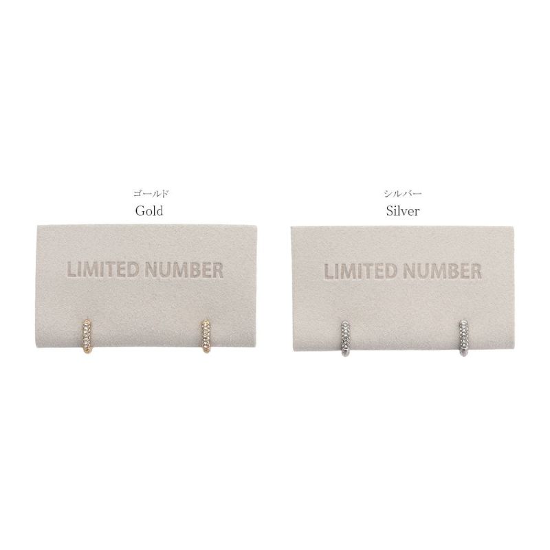 【LIMITED NUMBER】STAINLESS collection ピアス メタル ハーフ ミニ パヴェ ストーン ワンタッチ フープピアス