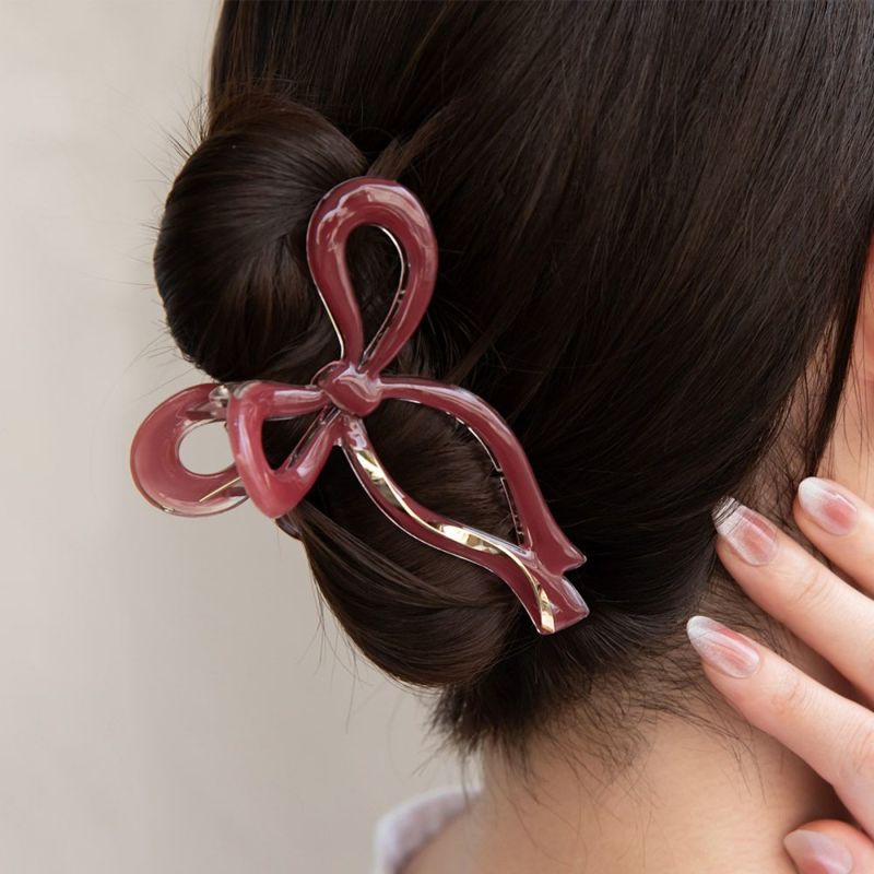 ヘアクリップ リボン メタル ツイスト カラー クリア バンスクリップ