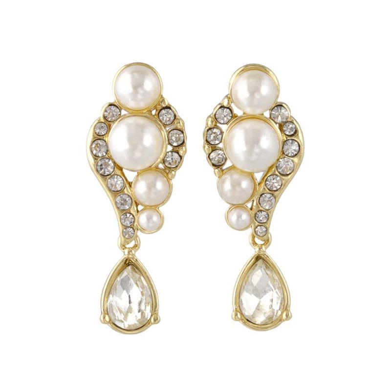 Classy ピアス ニッケルフリー メタル パール ライン ドロップ ミニ ストーン チタンポスト ドロップピアス