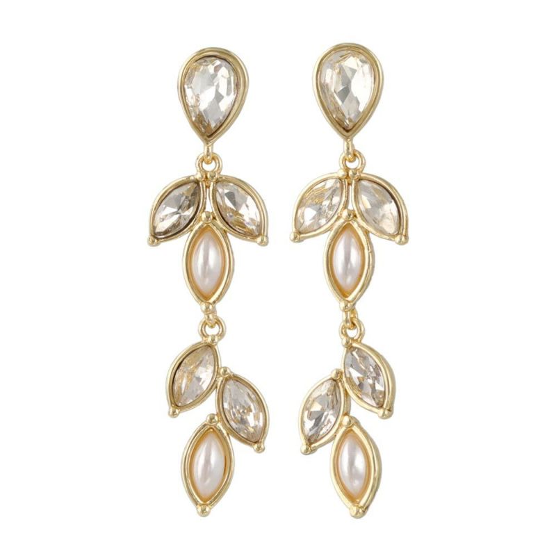 Classy ピアス ニッケルフリー メタル パール ストーン リーフ ドロップ チタンポスト スタッドピアス