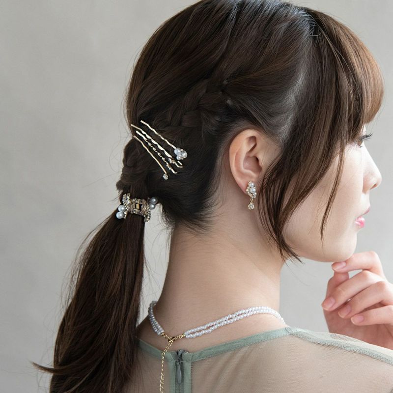Classy ヘアアレンジセット ヘアクリップ ヘアピン メタル ミニ ストーン パール 5個セット アメピン ロール バンスクリップ