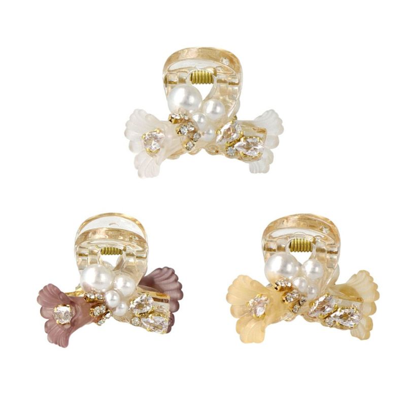 Classy ヘアアレンジセット ヘアクリップ ヘアピン メタル ミニ ストーン パール フラワー 花 4個セット アメピン ロール バンスクリップ