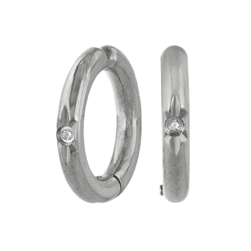 イヤリング ステンレス キュービックジルコニア スター ライン 丸甲 直径15mm 幅2mm フープイヤリング