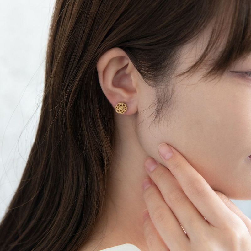 ピアス ステンレス フラワー 花 ローズ バラ 薔薇 梨地 ステンレスポスト スタッドピアス