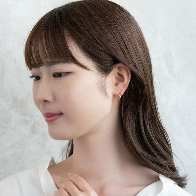 ピアス ステンレス ストーン ライン 丸甲 直径11mm 幅2mm ステンレスポスト ミニ ワンタッチ キャッチレス フープピアス