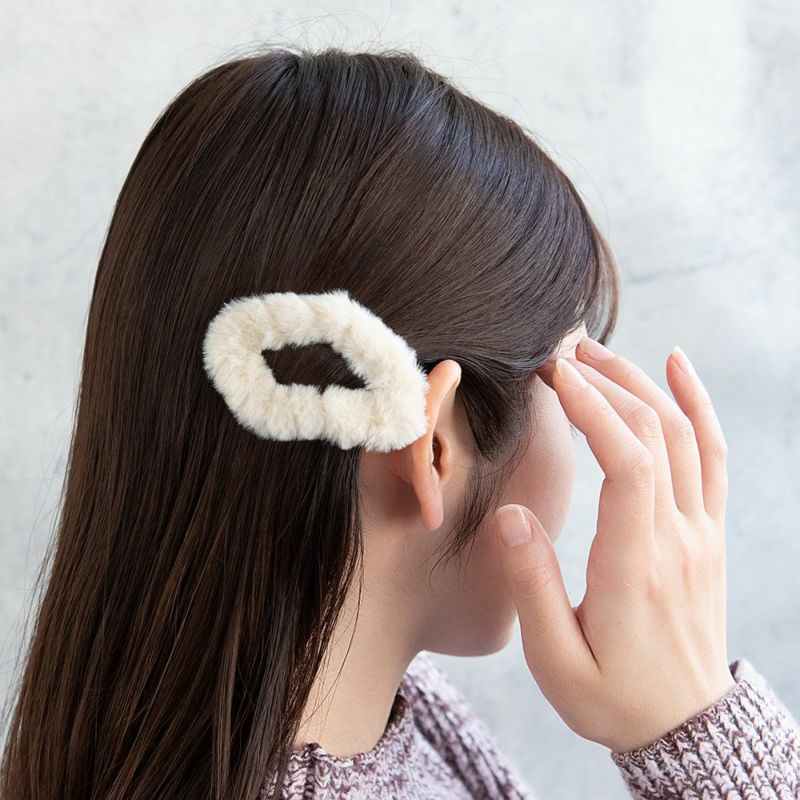 ヘアピン エコファー ふわもこ ウェーブ オーバル フレーム スリーピン