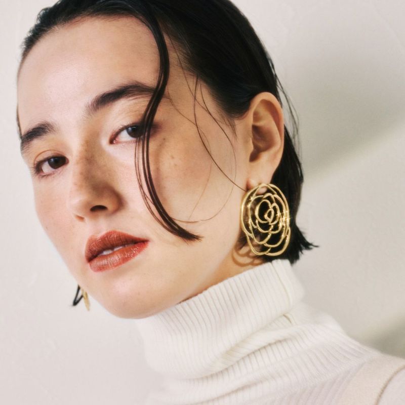 【LIMITED NUMBER】Vintage Like ピアス ニッケルフリー メタル フラワー バラ 透かし ビッグ チタンポスト スタッドピアス