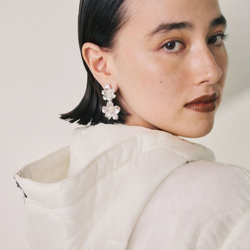 【LIMITED NUMBER】Vintage Like ピアス ニッケルフリー メタル フラワー アネモネ ダブル チタンポスト スタッドピアス