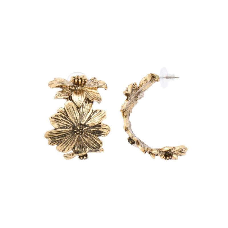 【LIMITED NUMBER】Vintage Like ピアス メタル フラワー クリスマスローズ トリプル チタンポスト C型 スタッドピアス