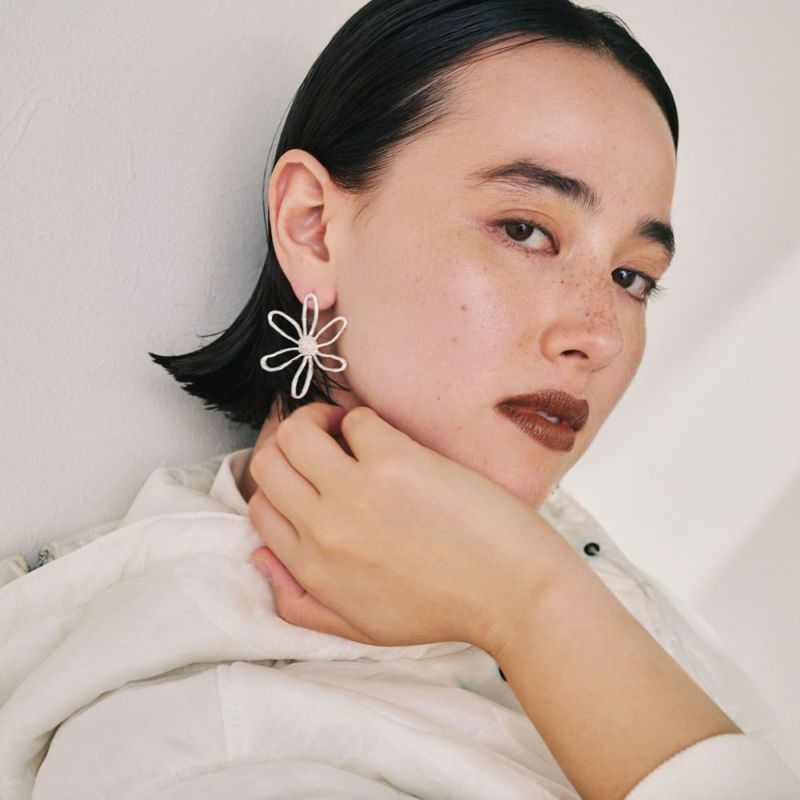【LIMITED NUMBER】Vintage Like ピアス ニッケルフリー メタル フラワー コスモス 透かし チタンポスト スタッドピアス