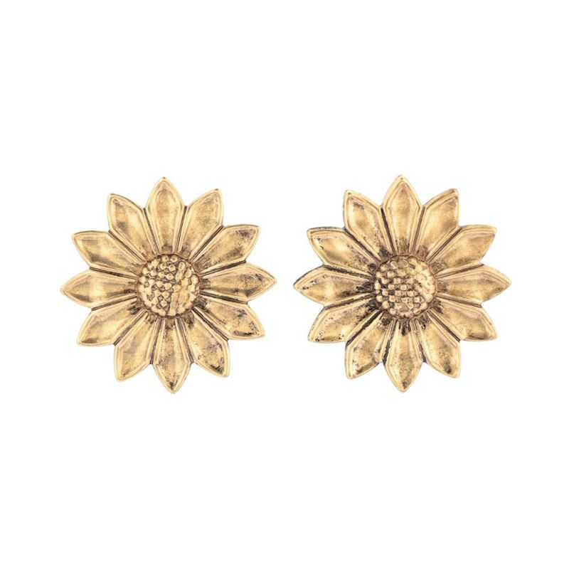 【LIMITED NUMBER】Vintage Like ピアス ニッケルフリー メタル フラワー ヒマワリ チタンポスト スタッドピアス