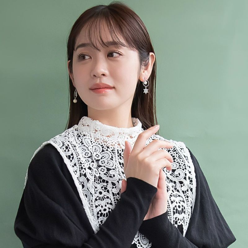 ピアス ニッケルフリー メタル 雪の結晶 オーロラ パール ストーン アシンメトリー チタンポスト スタッドピアス