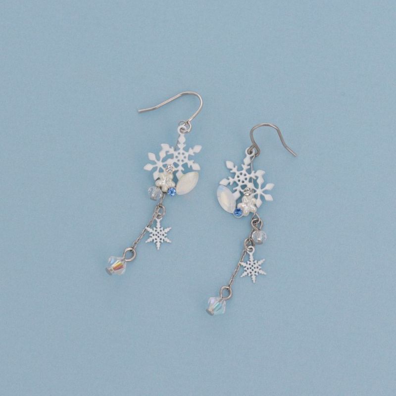 ピアス ニッケルフリー メタル 雪の結晶 合成キャッツアイ ストーン ビーズ サージカルステンレスポスト フックピアス