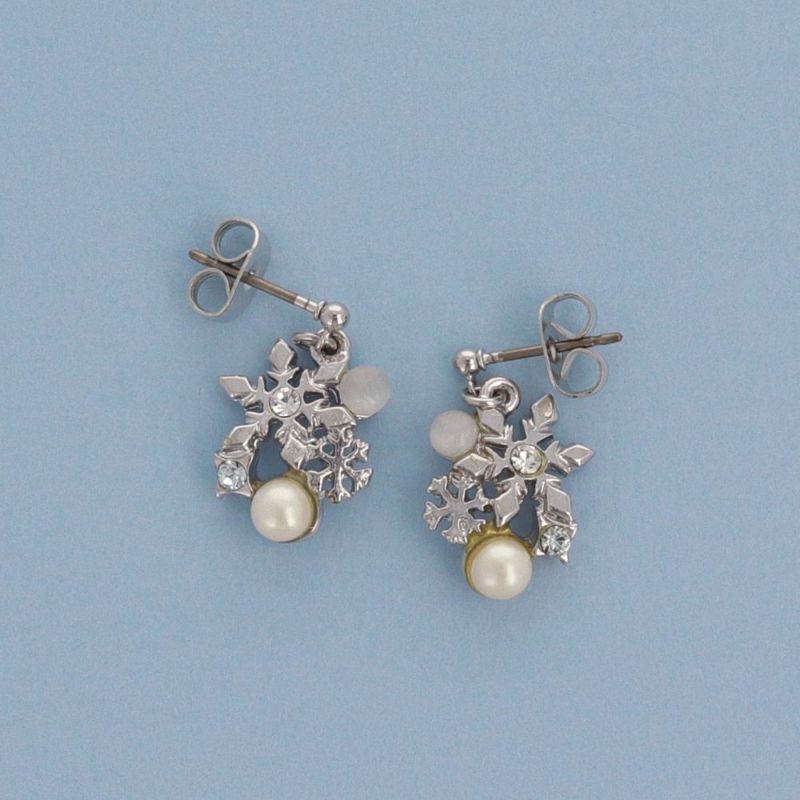 ピアス ニッケルフリー メタル 雪の結晶 合成キャッツアイ パール ストーン チタンポスト スタッドピアス