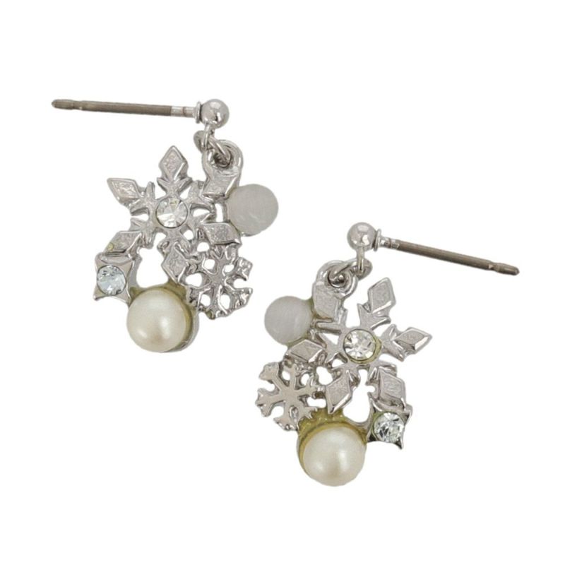 ピアス ニッケルフリー メタル 雪の結晶 合成キャッツアイ パール ストーン チタンポスト スタッドピアス