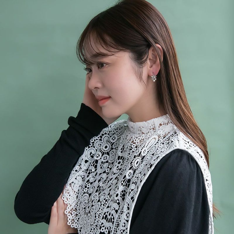 ピアス ニッケルフリー メタル 雪の結晶 合成キャッツアイ パール ストーン チタンポスト スタッドピアス